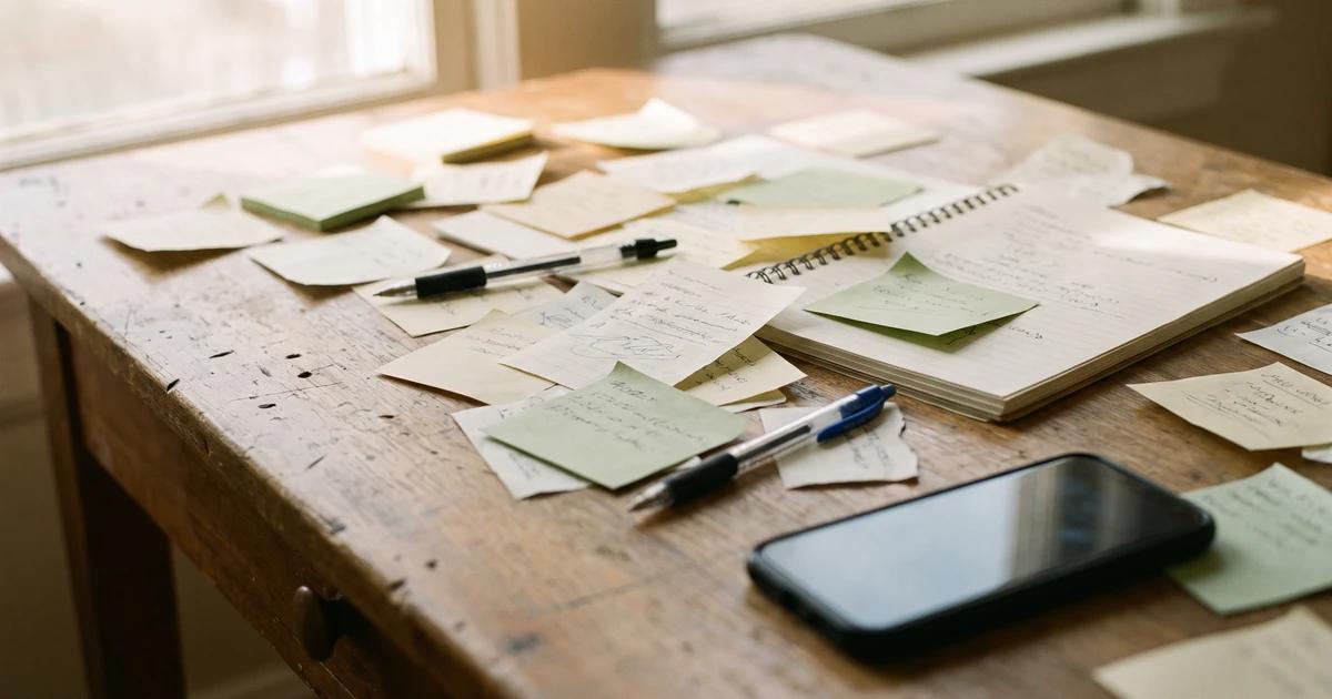 A desk covered in overlapping to-do lists, illustrating the mental load many women with ADHD describe.